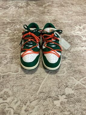 Nike Off-White Green & White Low-Top Sneakers with Orange Accent Laces